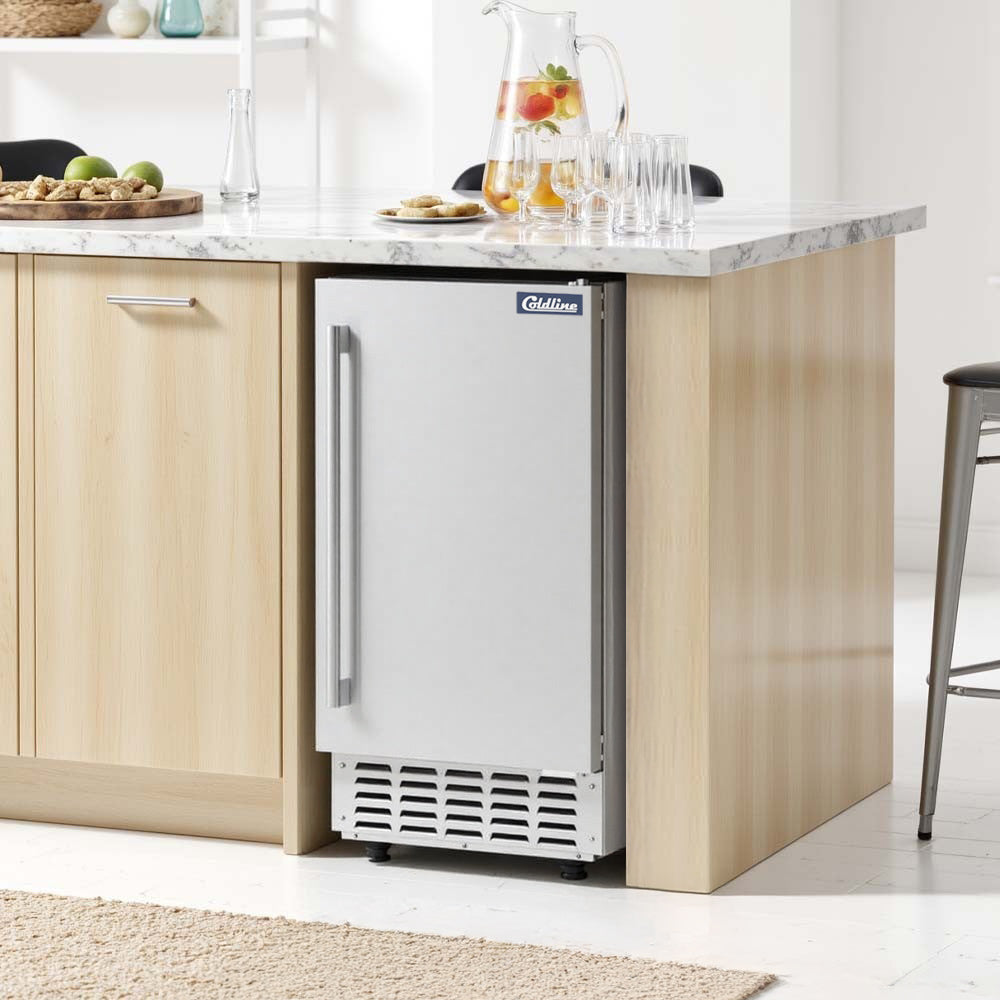 Coldline EIC70D 15-inch undercounter nugget ice machine producing up to 66 lb of soft chewable ice per day, air-cooled design ideal for cafés, bars, and foodservice spaces.