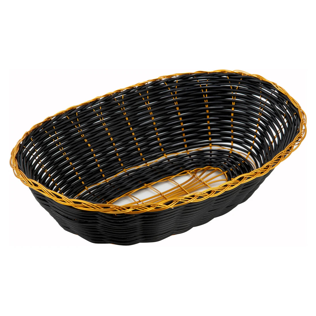 Winco PWBK-8R to PWBK-9V 8-1/4" x 2-1/4", Black/Gold Round Poly Woven Baskets
