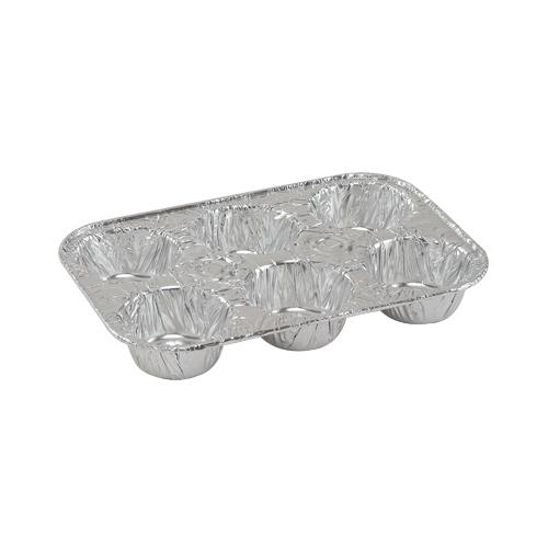 6-cavity muffin tin for baking cupcakes and muffins. Made of durable aluminum with even heat distribution and a nonstick surface for easy food release and cleanup.