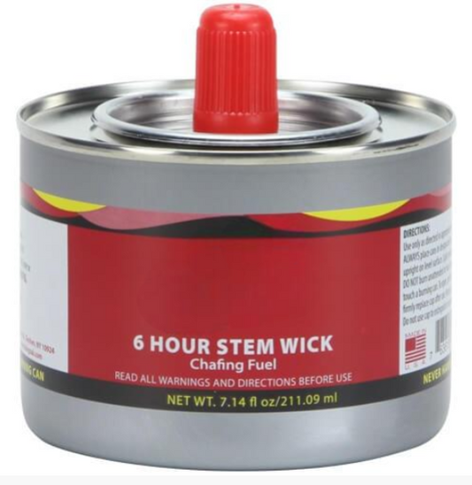 6+ Hour Wick Chafing Fuel for catering, buffets, and events. Long-lasting, clean-burning, and safe for food warmers. Provides consistent heat for over six hours, perfect for extended events.