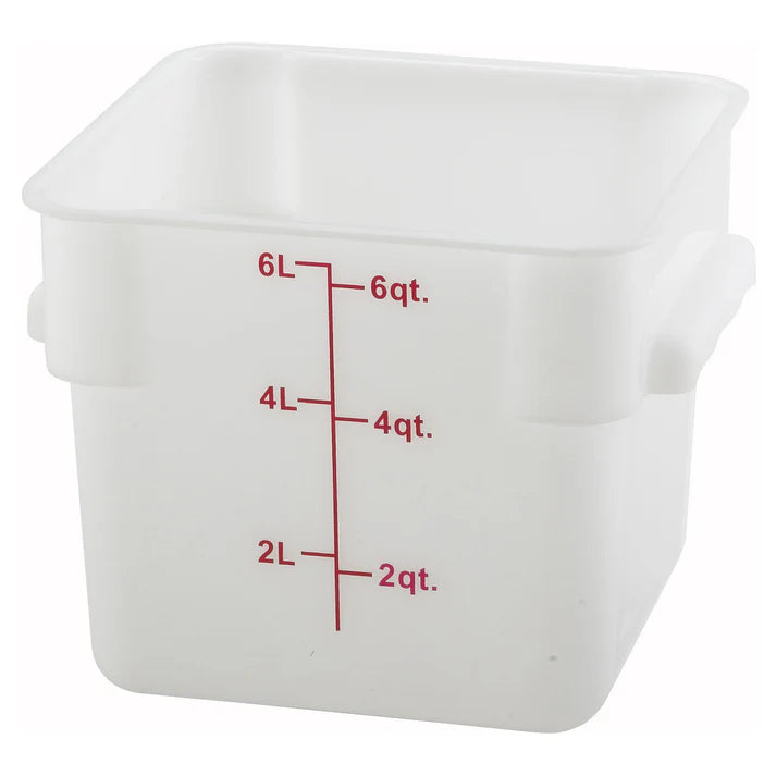 Square Storage Container is an essential item for both home and commercial kitchens. Ideal for keeping fruits, vegetables, spices and more. Due to its break resistant polypropylene construction with build in handles, the container is extremely durable and withstands temperatures from -40°F to 160°F. Translucent container allows you to see what is inside of it for fast and efficient service. Blue gradations on the container assist in measuring food accurately.