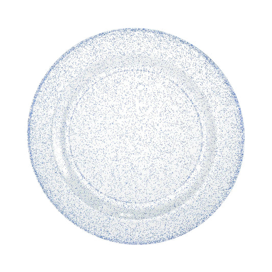 Blue glitter plates in 7.5", 9", and 10.25" sizes; durable disposable design for weddings, parties, and festive celebrations