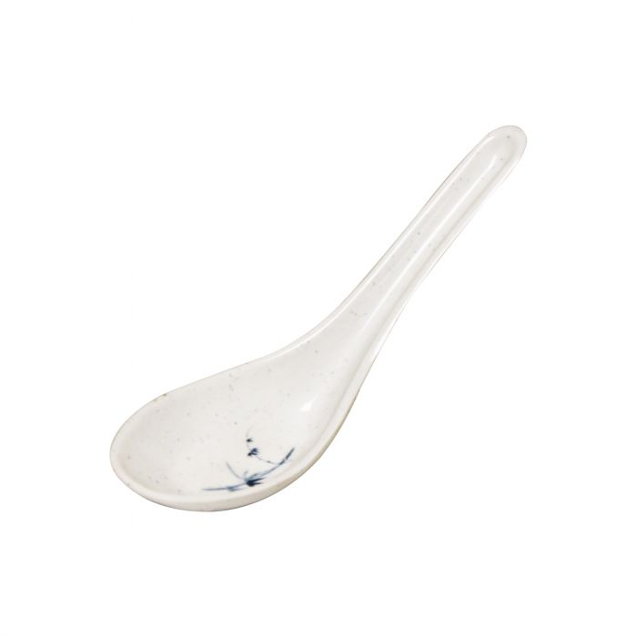 Blue bamboo patterned melamine wonton soup spoon BPA free dishwasher safe utensil