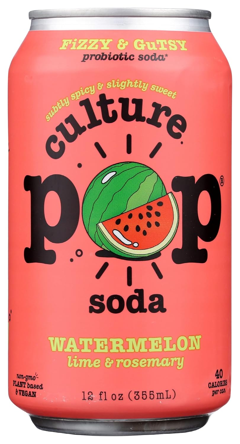 12oz Culture Pop Watermelon Lime & Rosemary Fizzy & Gutsy Probiotic Soda Drink
