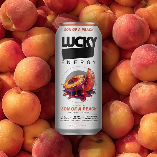 16oz Lucky Energy Sparkling Son of a Peach Can Drink