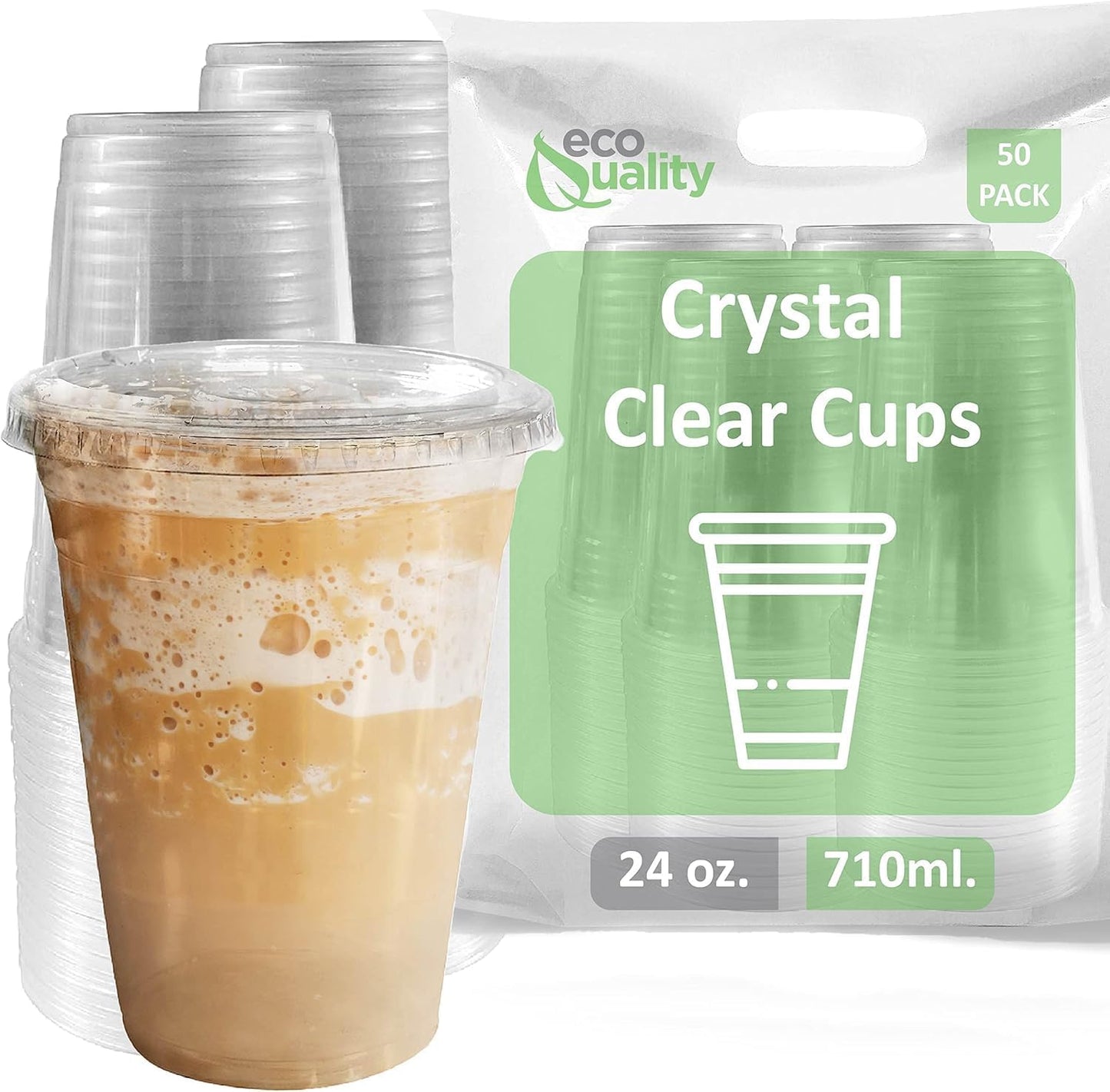 24oz Clear PLA Coffee Smoothies Cups with Flat Lids