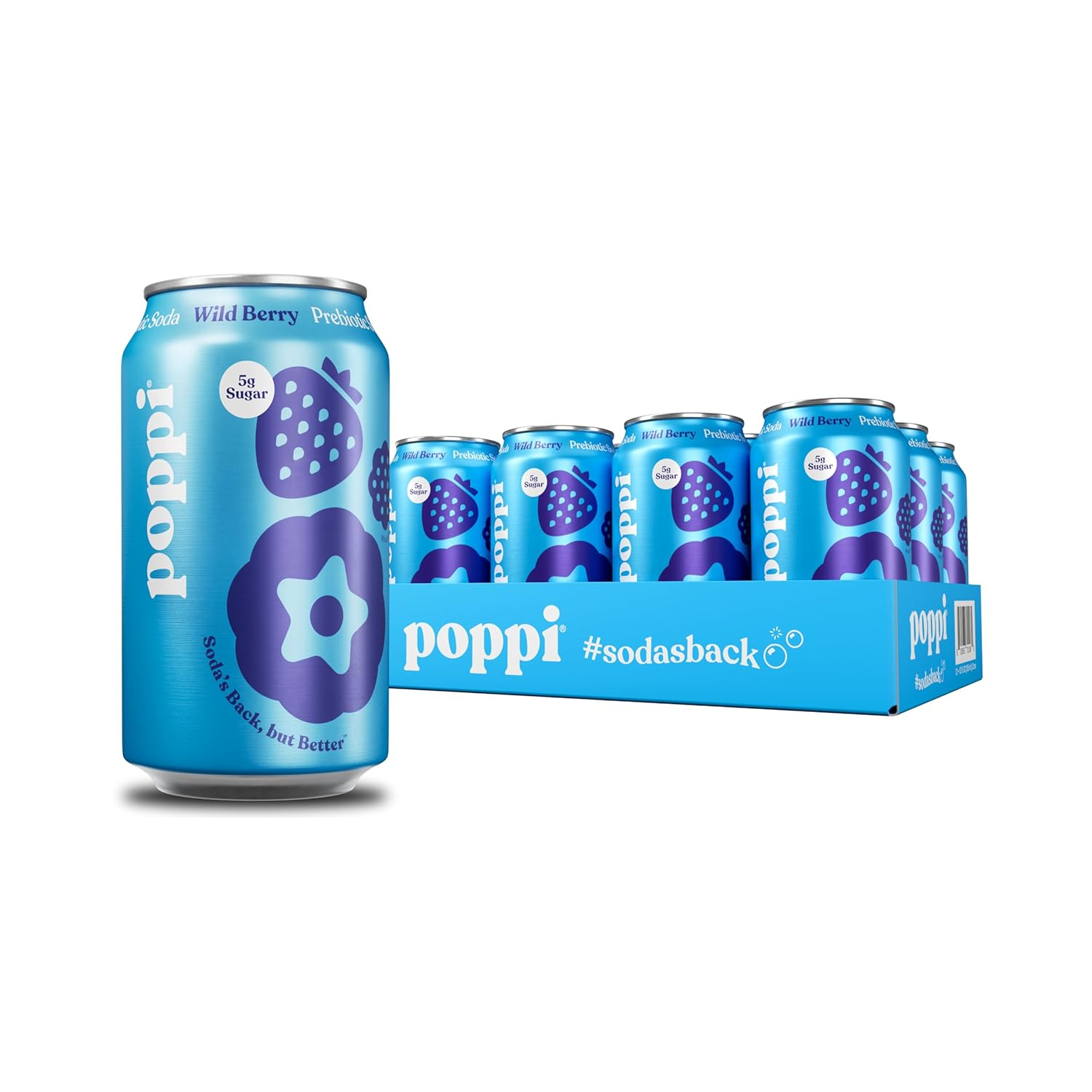 12oz Poppi Wildberry Prebiotic Sparkling Low Sugar Soda Drink