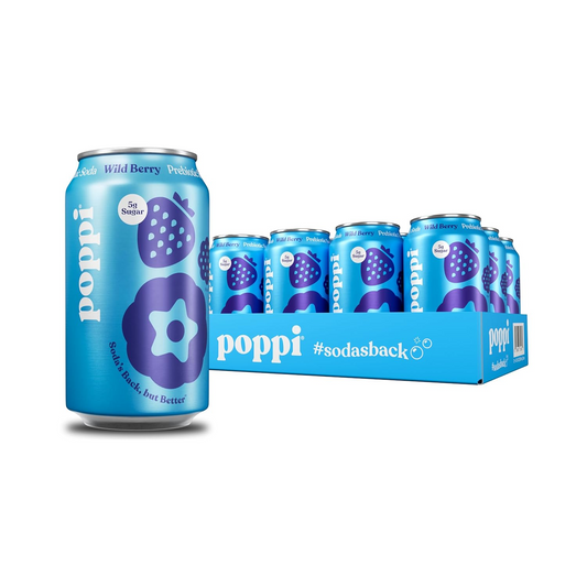 12oz Poppi Wildberry Prebiotic Sparkling Low Sugar Soda Drink