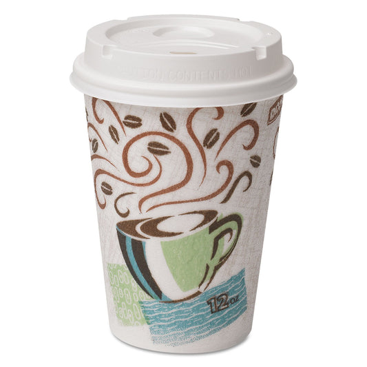Perfectouch Coffee Haze Insulated Paper Hot Cups with White Dome Lids