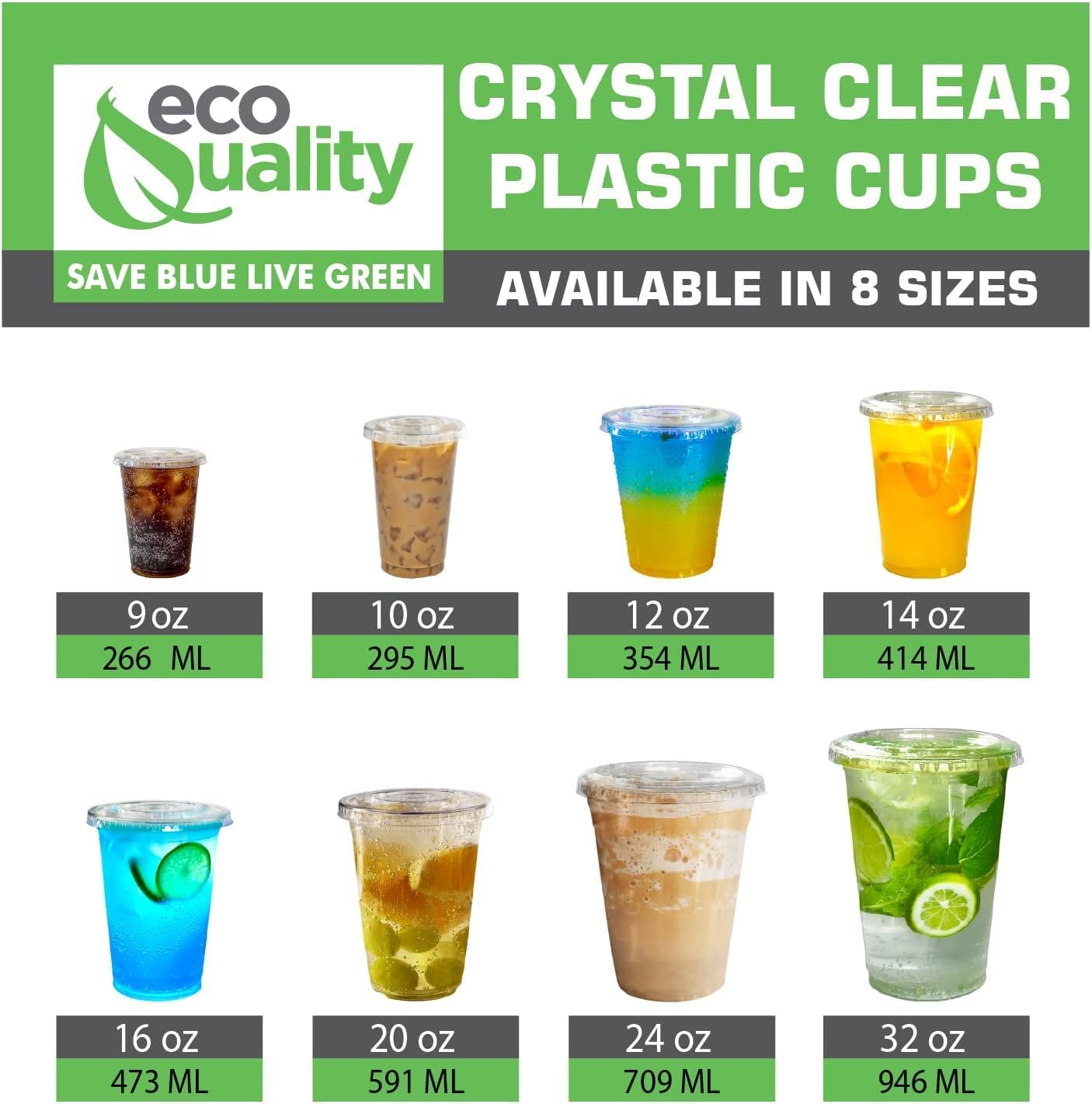 16oz Clear PLA Coffee Smoothies Cups with Flat Lids