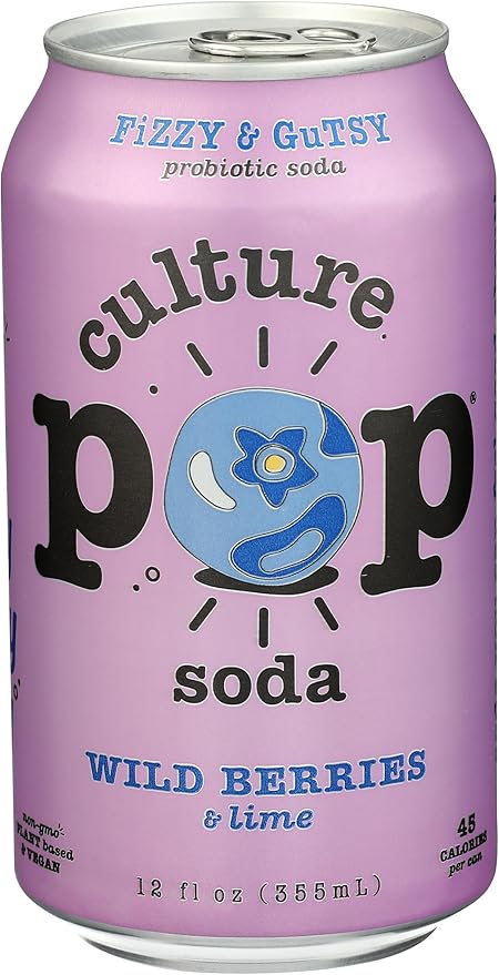 12oz Culture Pop Wild Berries & Lime Fizzy & Gutsy Probiotic Soda Drink