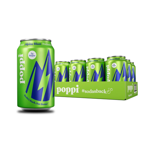12oz Poppi Alpine Blast Prebiotic Sparkling Low Sugar Soda Drink