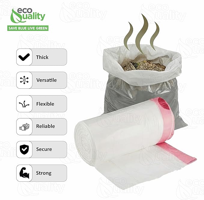 13 Gallon White Dog Litter Bags with Red Easy Tie Drawstring