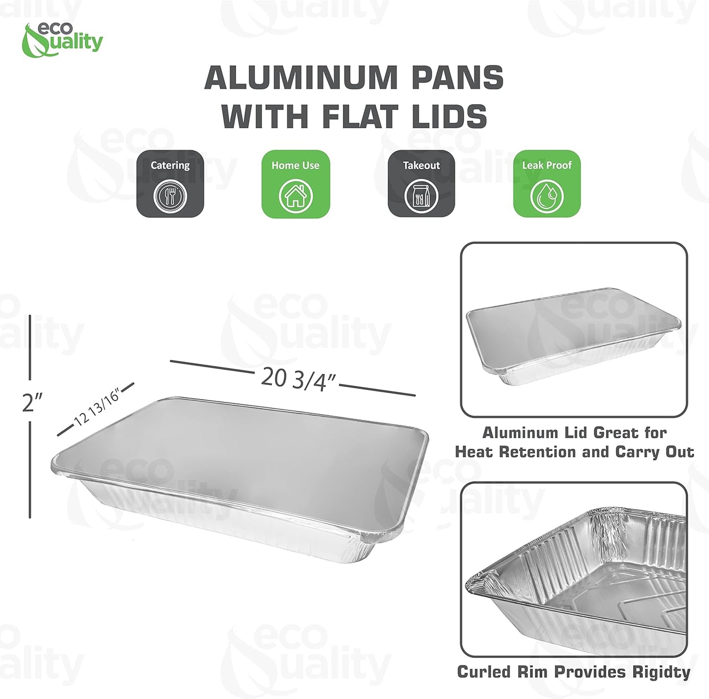21 x 13 Disposable Aluminum Foil Full Size Shallow Pans with Lids
