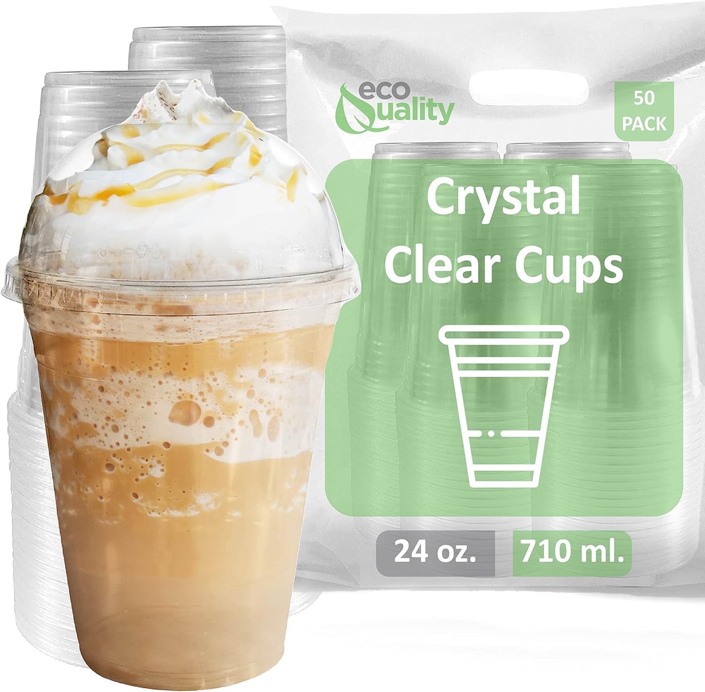 24oz Clear PLA Coffee Smoothies Cups with Dome Lids