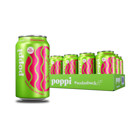 12oz Poppi Watermelon Prebiotic Sparkling Low Sugar Soda Drink