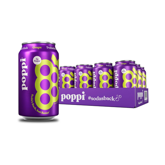 12oz Poppi Grape Prebiotic Sparkling Low Sugar Soda Drink