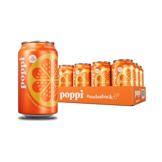 12oz Poppi Orange Prebiotic Sparkling Low Sugar Soda Drink