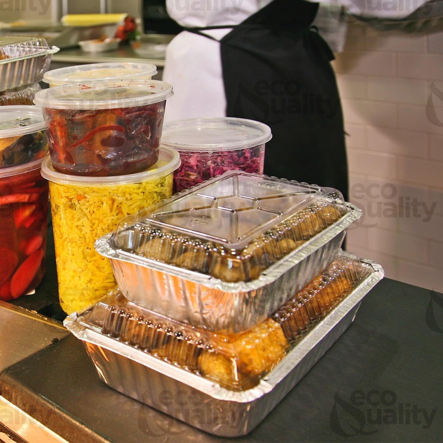 1.5lb Disposable Takeout Oblong Aluminum Foil Shallow Baking Pans with Dome Lids