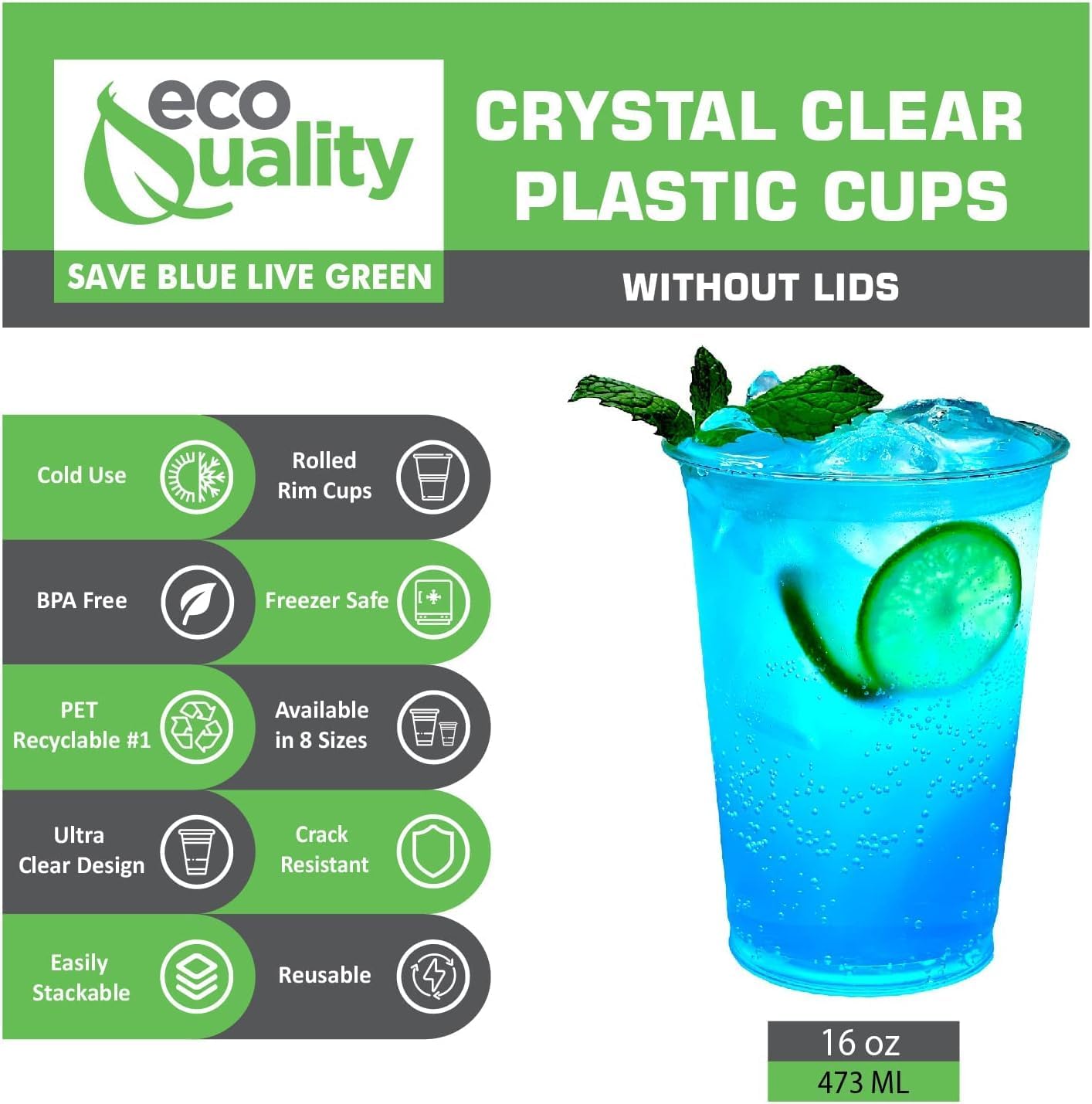16oz Clear PLA Iced Coffee & Smoothies Cold Cups