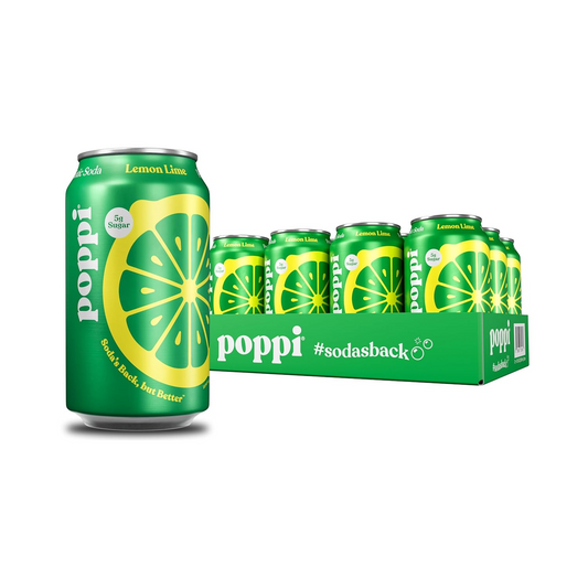 12oz Poppi Lemon Lime Prebiotic Sparkling Low Sugar Soda Drink