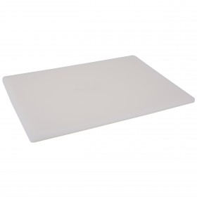 18" x 24" x 1/2" white plastic cutting board stanton trading designed for professional and home kitchens. Made from durable, non-porous material, it resists stains, odors, and bacteria buildup. The color-coding helps prevent cross-contamination by designating specific boards for different food types. Lightweight yet sturdy, it provides a reliable surface for chopping, slicing, and dicing.