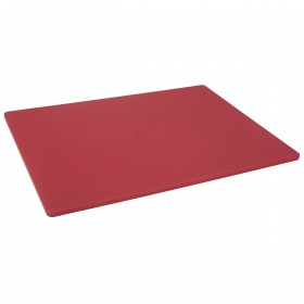 18" x 24" x 1/2" red plastic cutting board stanton trading designed for professional and home kitchens. Made from durable, non-porous material, it resists stains, odors, and bacteria buildup. The color-coding helps prevent cross-contamination by designating specific boards for different food types. Lightweight yet sturdy, it provides a reliable surface for chopping, slicing, and dicing.