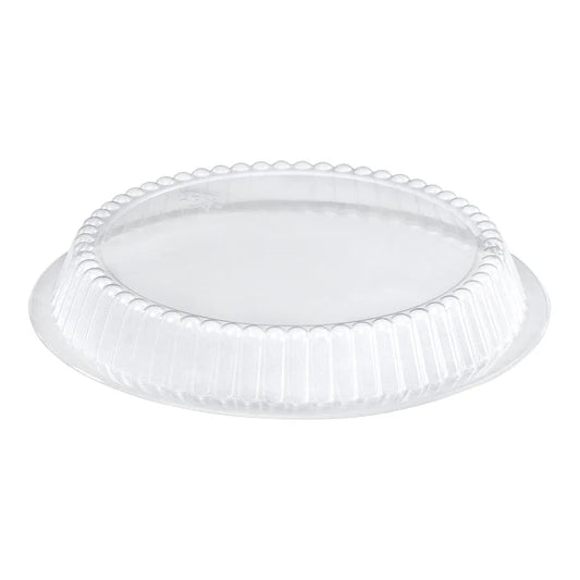Clear dome lid for 7-inch and 9-inch trays. Perfect for food storage, catering, takeout, and meal prep. Keeps food fresh, secure, and visible with a durable, lightweight design.