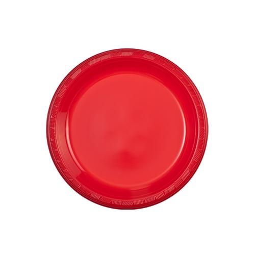 7" Disposable Plastic Plates in Red, White, Blue, Black, Gold, Silver, Pink, Light Blue, Hot Pink. Durable and leak-resistant, perfect for desserts, snacks, parties, catering, and everyday use.