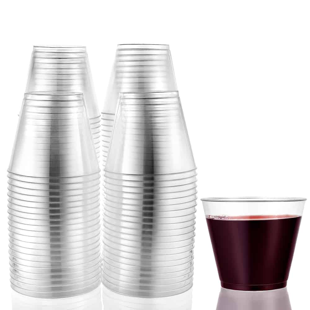 Clear plastic tumbler cups, 5oz, 7oz, 8oz sizes, disposable drinkware, perfect for events, weddings, parties, and catering, sturdy yet lightweight, easy cleanup, ideal for cold beverages.