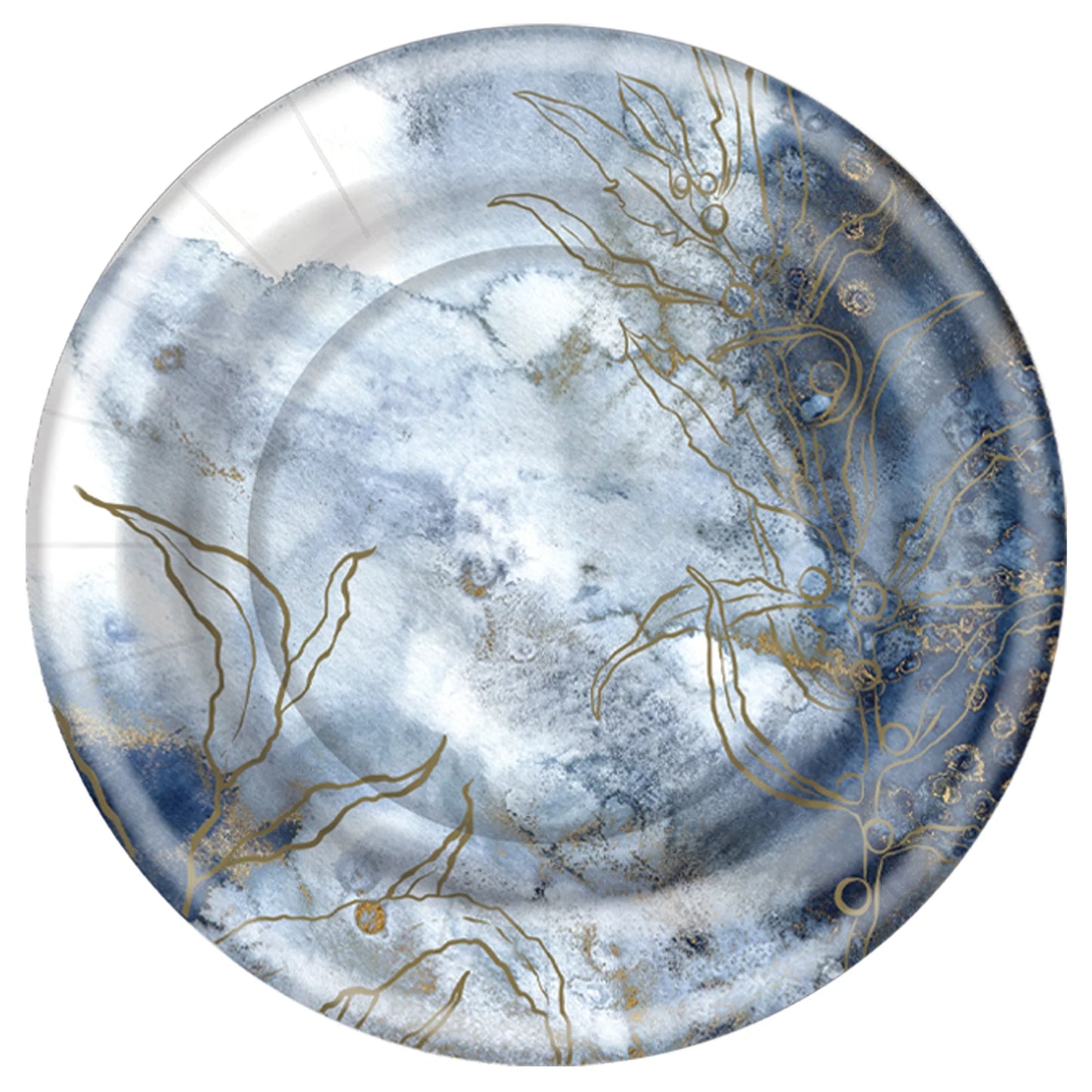 Ocean Blue paper plates, 8.5-inch, perfect for parties, picnics, and events. Durable, eco-friendly, and stylish disposable dinnerware for hot and cold foods.