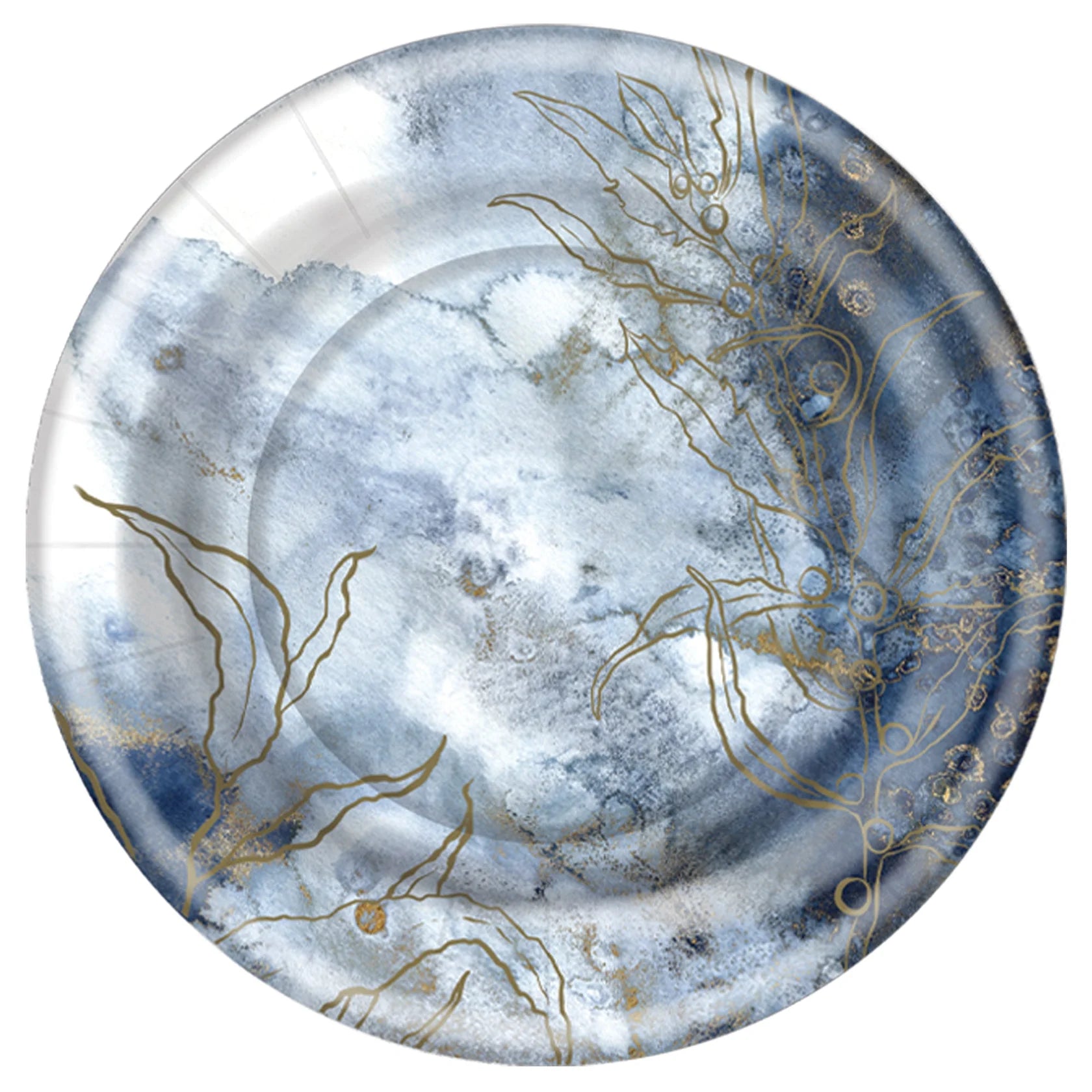 Ocean Blue paper plates, 8.5-inch, perfect for parties, picnics, and events. Durable, eco-friendly, and stylish disposable dinnerware for hot and cold foods.