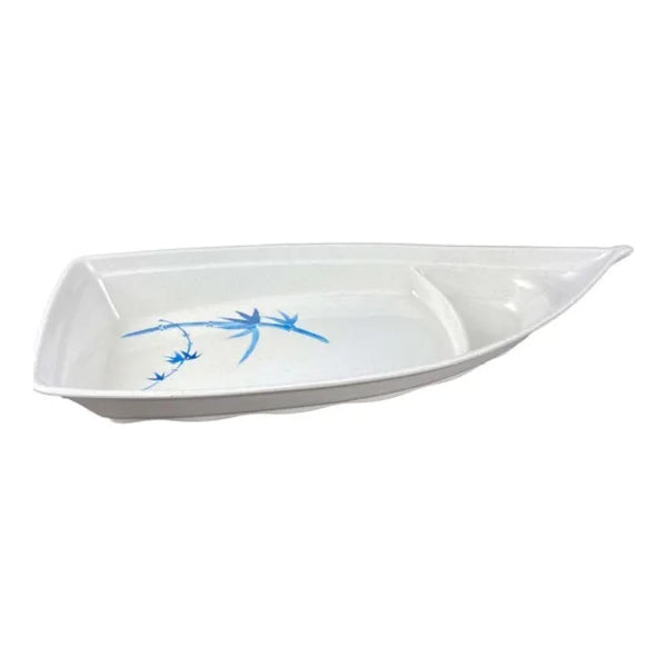 Thunder Group Sushi Boat 6/Pcs is perfect for serving rolls with soy sauce and wasabi. This stone-colored boat with bamboo accents will bring oriental flare to your food presentation. Manufactured from a durable plastic material this dinnerware is extremely popular for its nearly unbreakable structure. However, with heat resistance of up to 212° F or 100° C, melamine is not suitable for cooking and warming foods in a microwave or oven. It is dishwasher safe. 