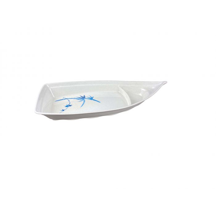 Thunder Group Sushi Boat 6/Pcs is perfect for serving rolls with soy sauce and wasabi. This stone-colored boat with bamboo accents will bring oriental flare to your food presentation. Manufactured from a durable plastic material this dinnerware is extremely popular for its nearly unbreakable structure. However, with heat resistance of up to 212° F or 100° C, melamine is not suitable for cooking and warming foods in a microwave or oven. It is dishwasher safe. 