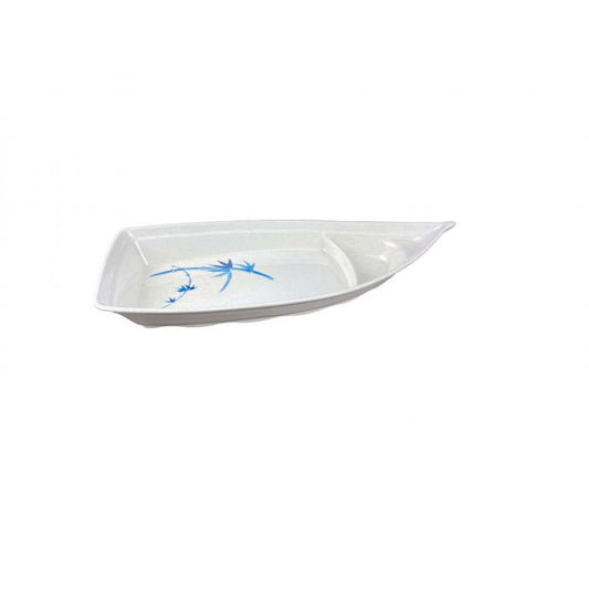 Thunder Group Sushi Boat 6/Pcs is perfect for serving rolls with soy sauce and wasabi. This stone-colored boat with bamboo accents will bring oriental flare to your food presentation. Manufactured from a durable plastic material this dinnerware is extremely popular for its nearly unbreakable structure. However, with heat resistance of up to 212° F or 100° C, melamine is not suitable for cooking and warming foods in a microwave or oven. It is dishwasher safe. 