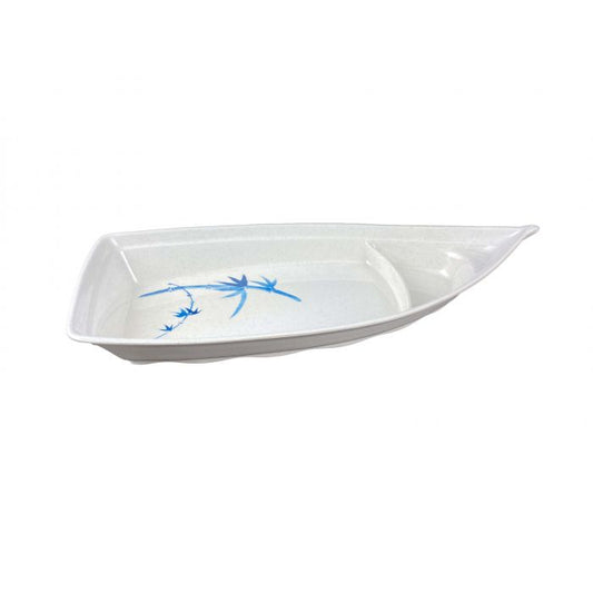 Thunder Group Sushi Boat 6/Pcs is perfect for serving rolls with soy sauce and wasabi. This stone-colored boat with bamboo accents will bring oriental flare to your food presentation. Manufactured from a durable plastic material this dinnerware is extremely popular for its nearly unbreakable structure. However, with heat resistance of up to 212° F or 100° C, melamine is not suitable for cooking and warming foods in a microwave or oven. It is dishwasher safe. 