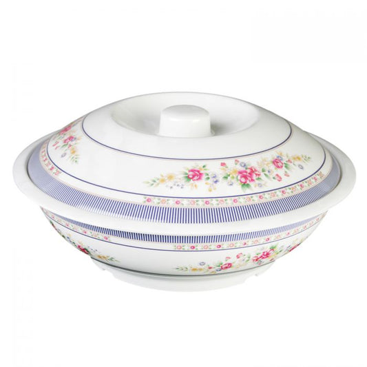 Thunder Group Serving Bowl With Lid is perfect for serving soups, salads, rice and other Asian dishes for a whole table to share. This big 75 Oz serving deep will bring oriental flare to your food presentation. Manufactured from a durable plastic material this special bowl is popular for its nearly unbreakable structure. However, with its heat resistance of up to 212°F melamine is not suitable for cooking in an oven or heating in a microwave.