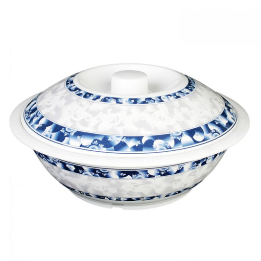 Thunder Group Serving Bowl With Lid is perfect for serving miso soup, soba, ramen, kimchi and other Asian dishes. This stone-colored bowl with dragon pattern will bring an oriental flair to your food presentation. Manufactured from a durable plastic material this dinnerware is extremely popular for its nearly unbreakable structure. 