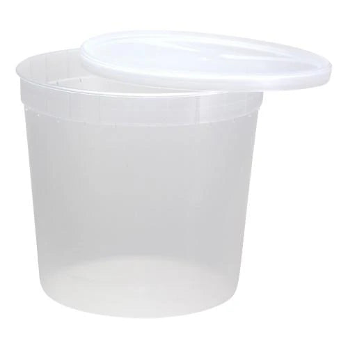 80oz plastic deli container with secure lid, ideal for soups, salads, sauces, and bulk food storage. BPA-free, microwave-safe, freezer-friendly, and leakproof.