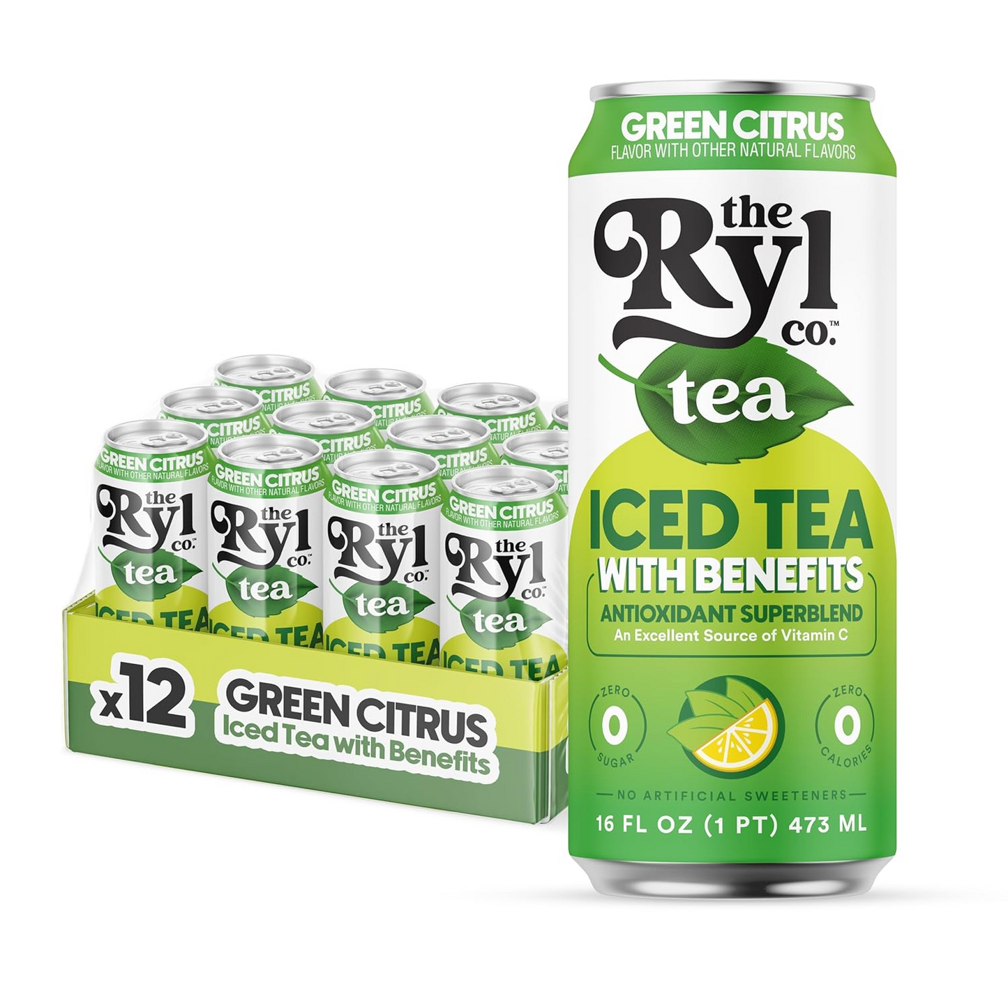 16oz Ryl Green Citrus Iced Tea Antioxidant Blend Zero Sugar Drink