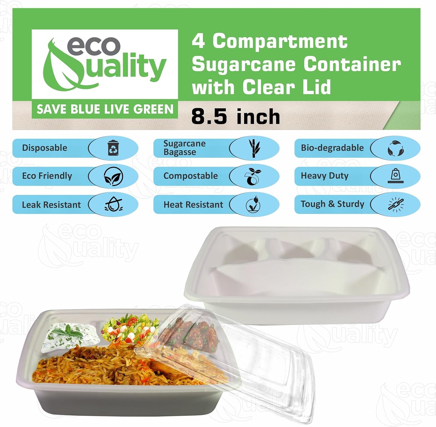 4 Compartment Compostable Food Storage Takeout Container with Clear Lids