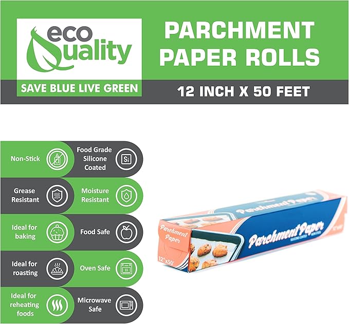 12" x 50' Premium Baking Parchment Paper Non Stick Roll with Box Cutter