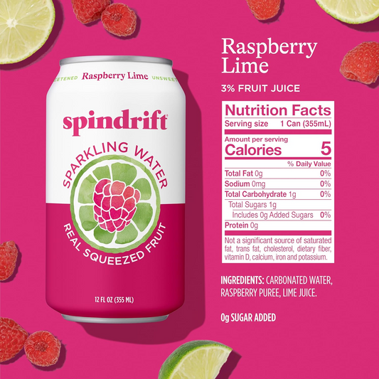 16oz Spindrift Sparkling Water Raspberry Lime Flavor Drink