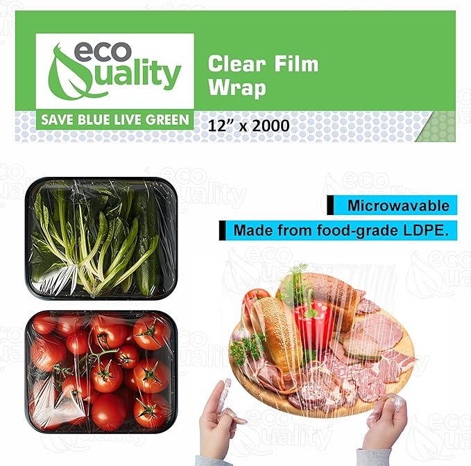 12in x 2000ft Plastic Film Roll Food Service Wrap with Cutter Box