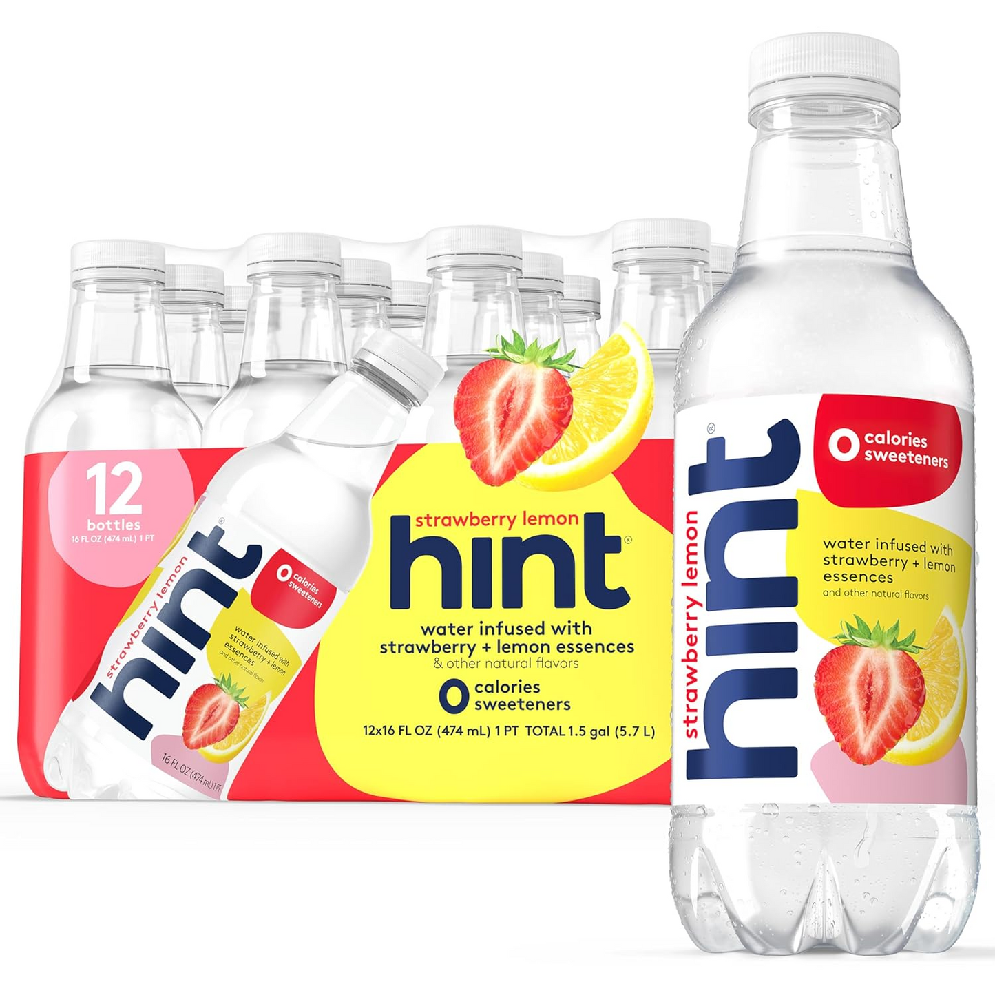 Hint Strawberry Lemon Water 12oz bottles pack of 16