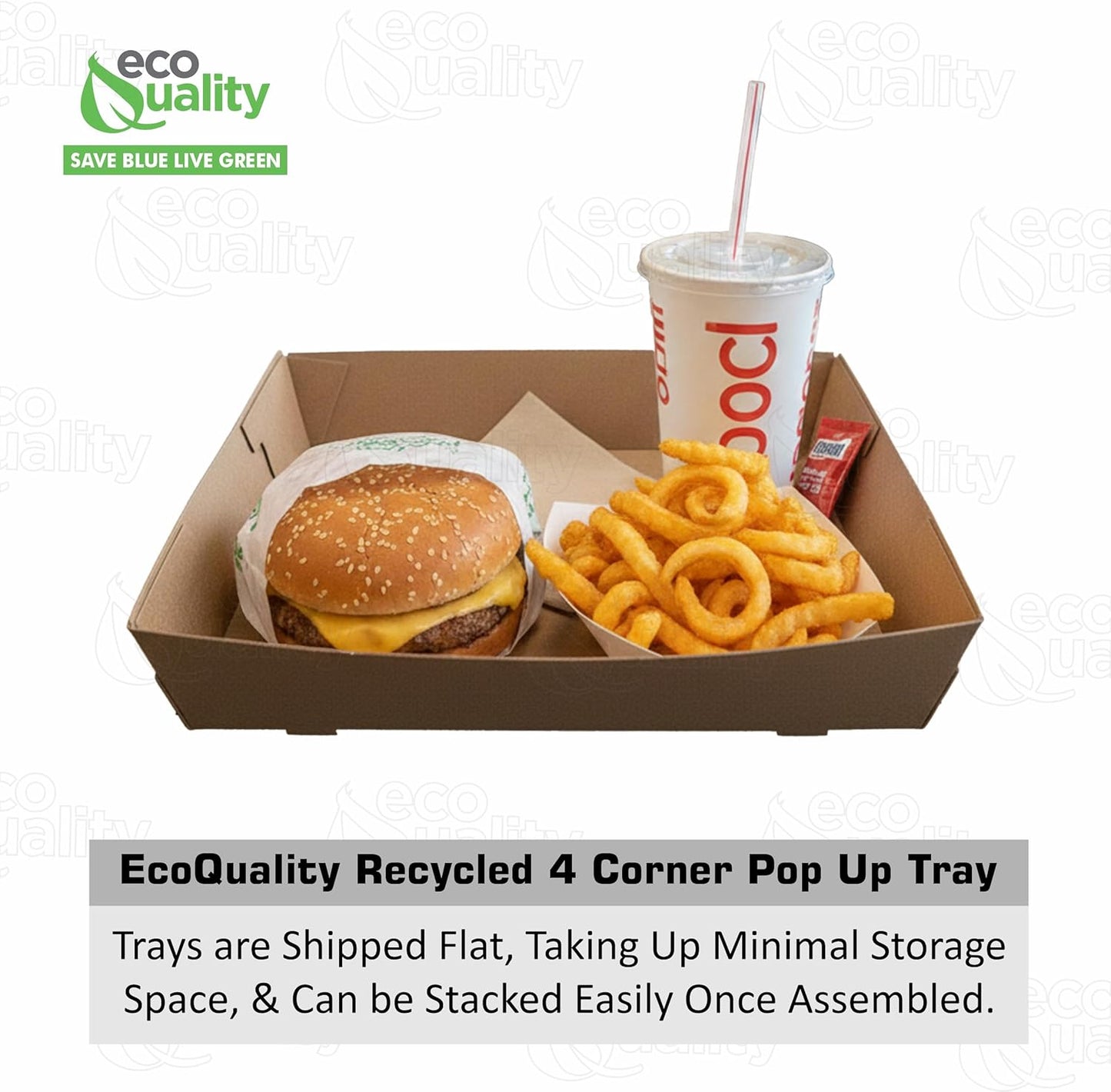 10 x 6.75 x 2.5 Inches Recycled Kraft Paper 4 Corner Pop Up Stadium Tray