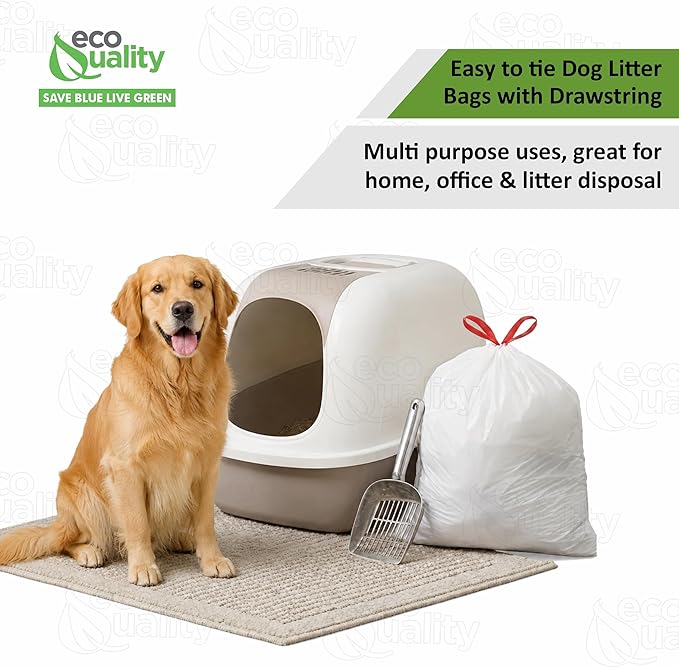 13 Gallon White Dog Litter Bags with Red Easy Tie Drawstring