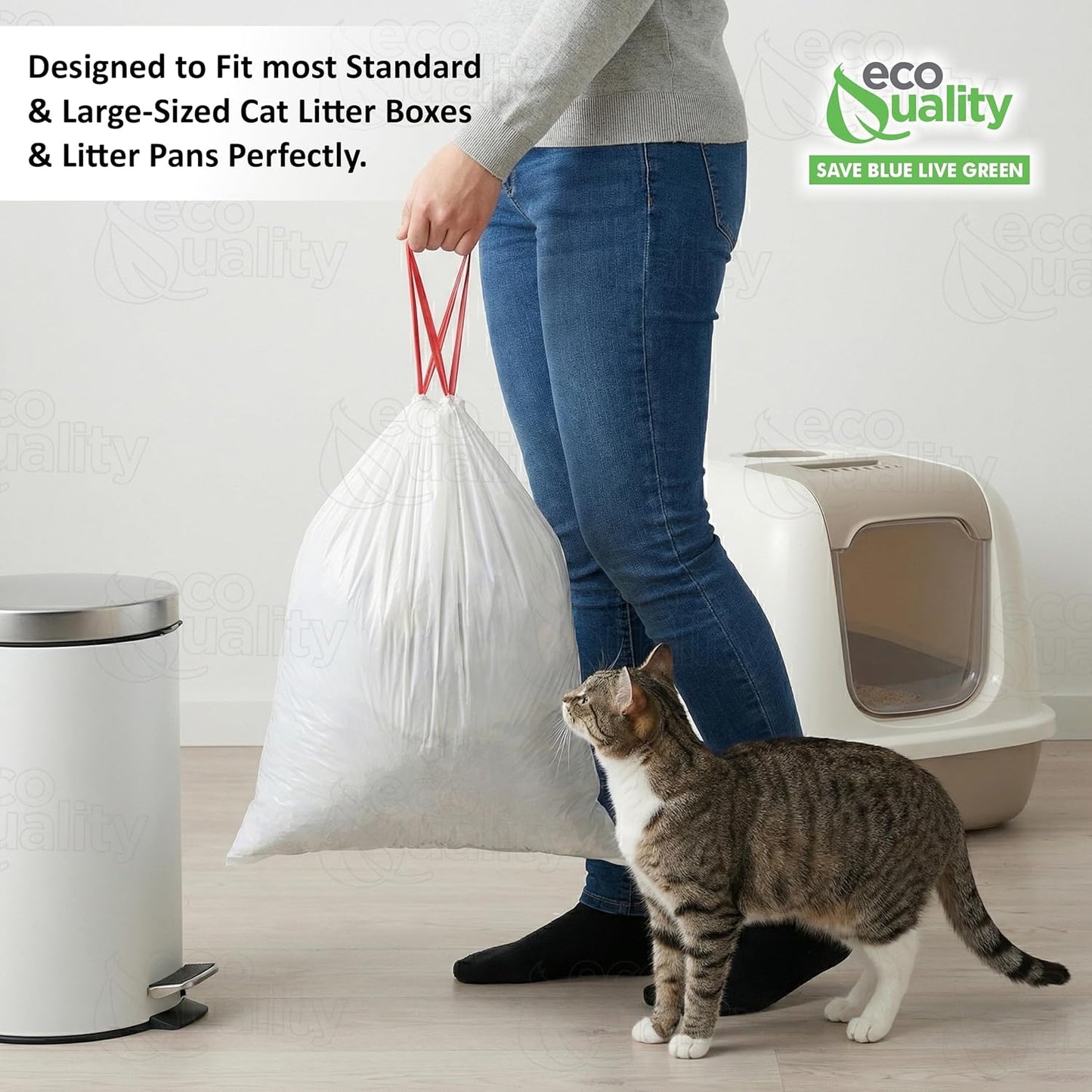 13 Gallon White Cat Litter Bags with Red Easy Tie Drawstring