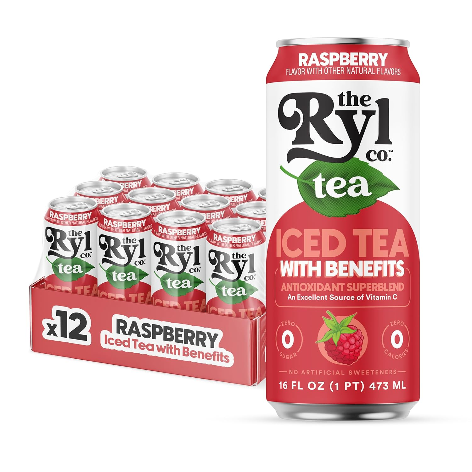 16oz Ryl Raspberry Iced Tea Antioxidant Blend Zero Sugar Drink