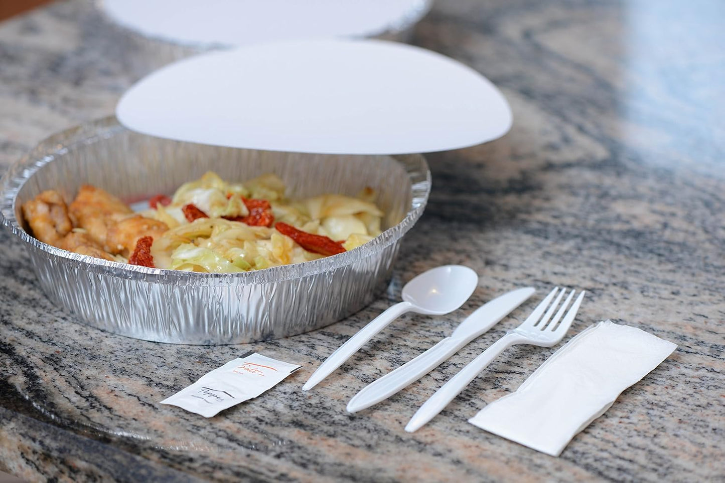 Disposable Round Aluminum Foil Takeout Pans with Flat Board Lids